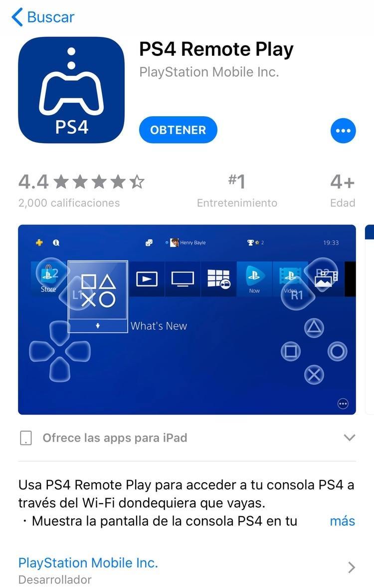 PS4 Remote Play se puede descargar, sin costo, desde Apple Store.